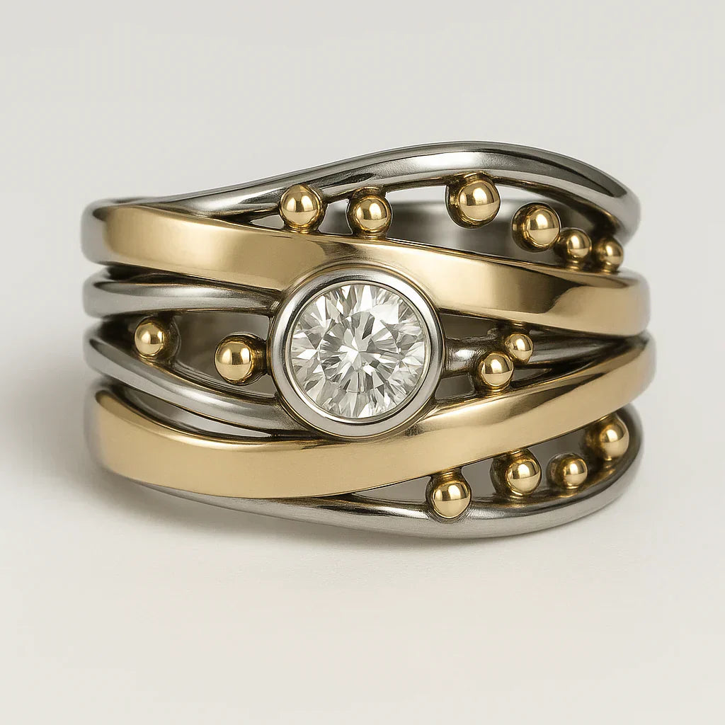 Royal - Anillo de oro vintage con incrustación de zirconia