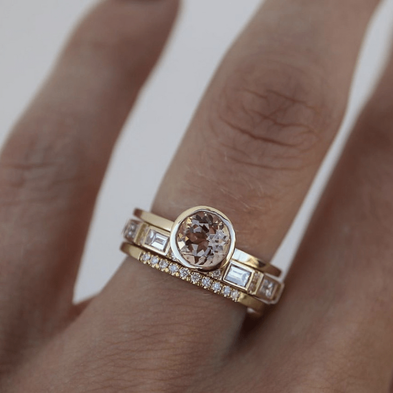 Hoffnung - Conjunto de anillos de cristal y oro en medallón