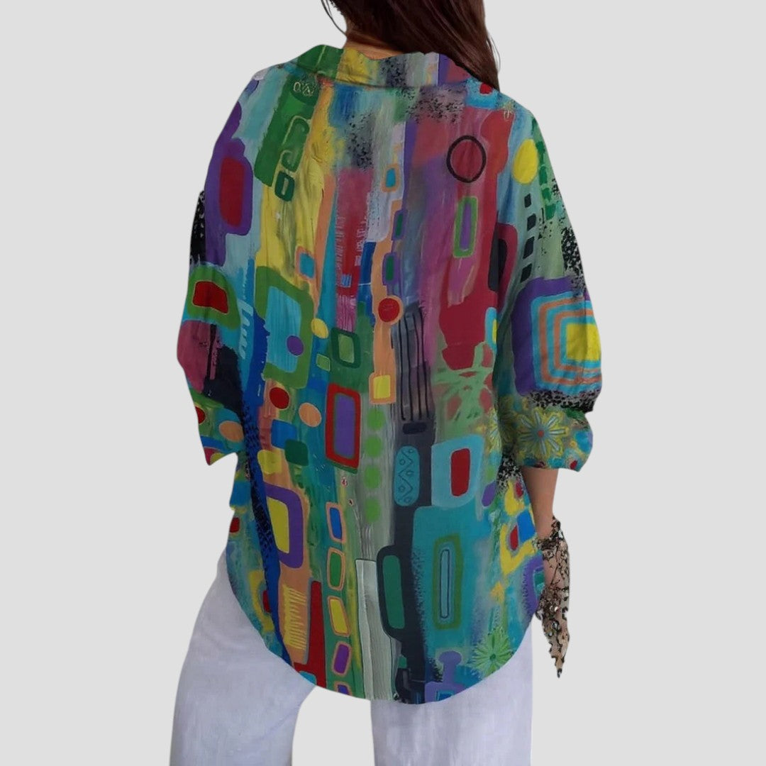 Sofia™ | Elegant Blus med Geometriskt Mönster