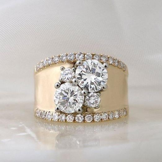 Anillo vintage en zirconio brillante dorado