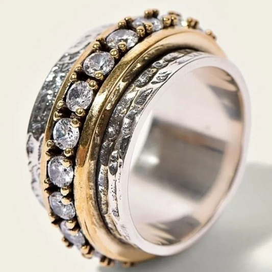 Anillo vintage de circonita dorada y plateada