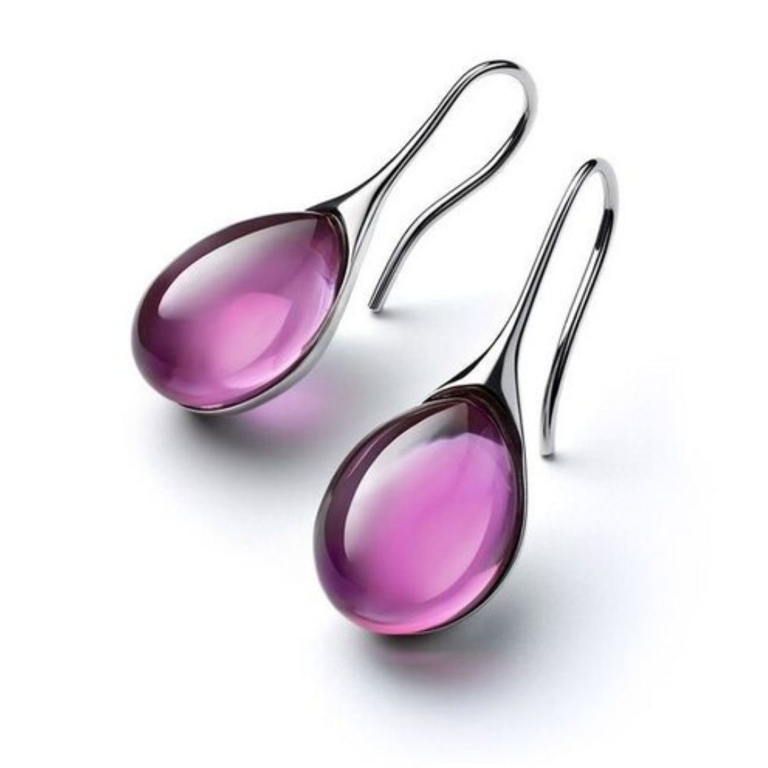 Pendientes de cristal elegantes en forma de gota en oro y plata