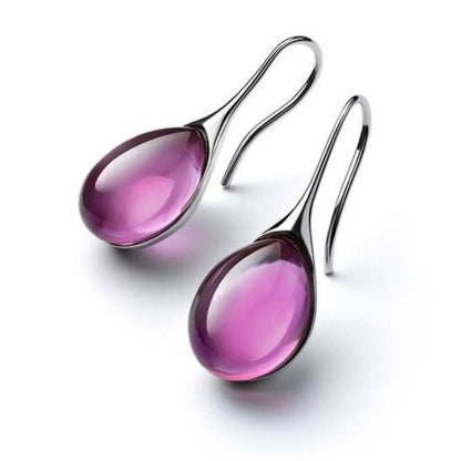 Pendientes de cristal elegantes en forma de gota en oro y plata