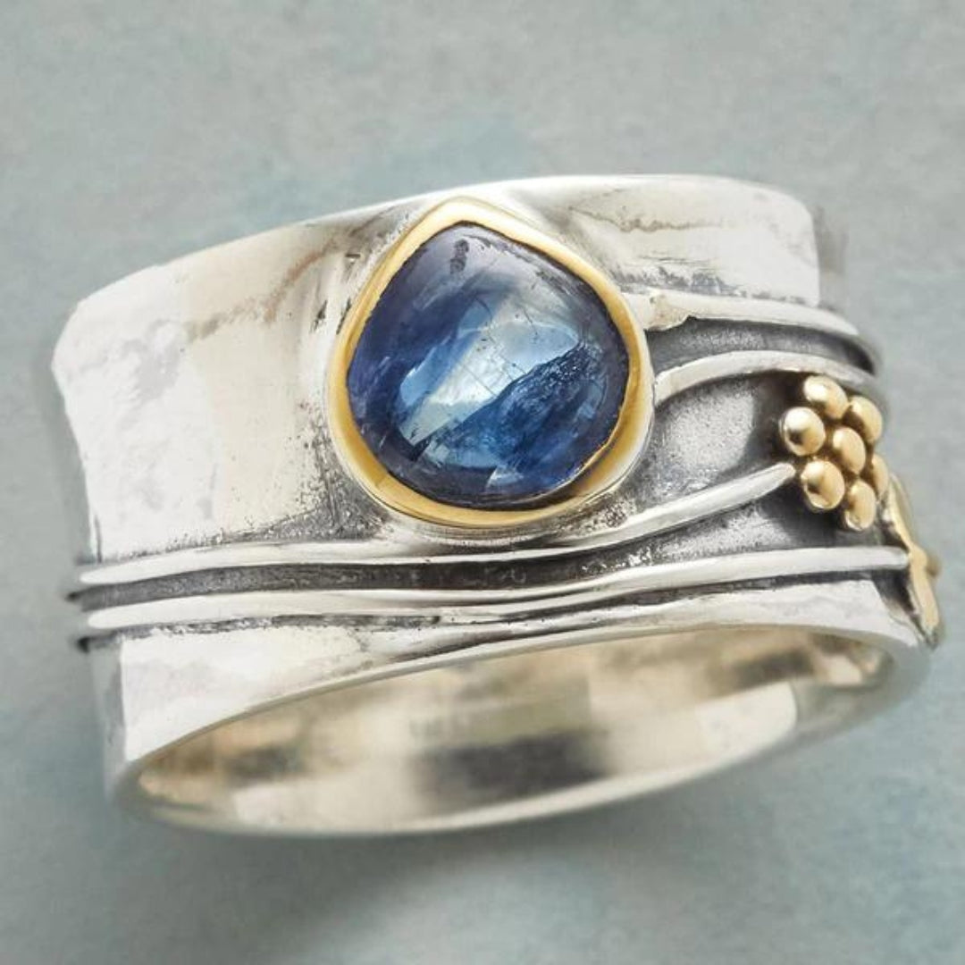 Anillo de meditación bohemio elegante de piedra preciosa para la paz interior y el estilo