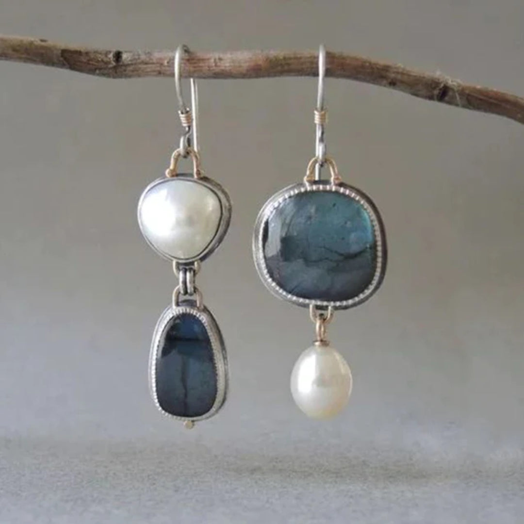 Pendientes de perlas de piedra azul vintage