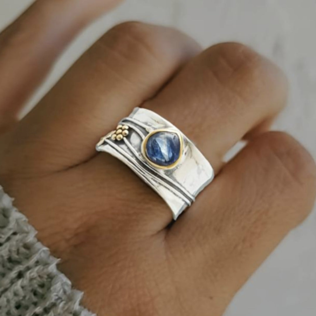 Anillo de meditación bohemio elegante de piedra preciosa para la paz interior y el estilo