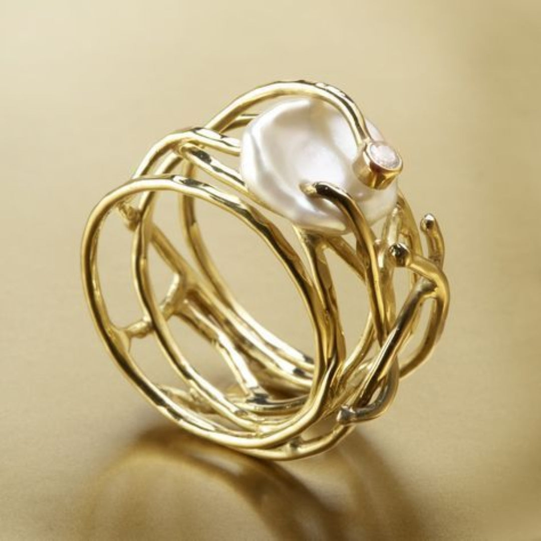 Samira - Anillo delgado de oro y perlas