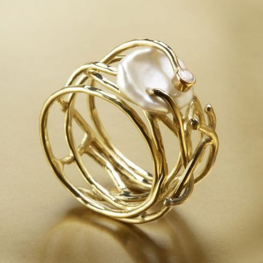 Samira - Anillo delgado de oro y perlas