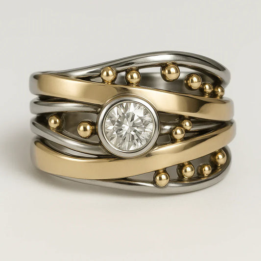 Royal - Anillo de oro vintage con incrustación de zirconia
