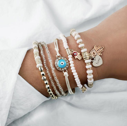 Conjunto completo de pulsera Hamsa para protección y estilo