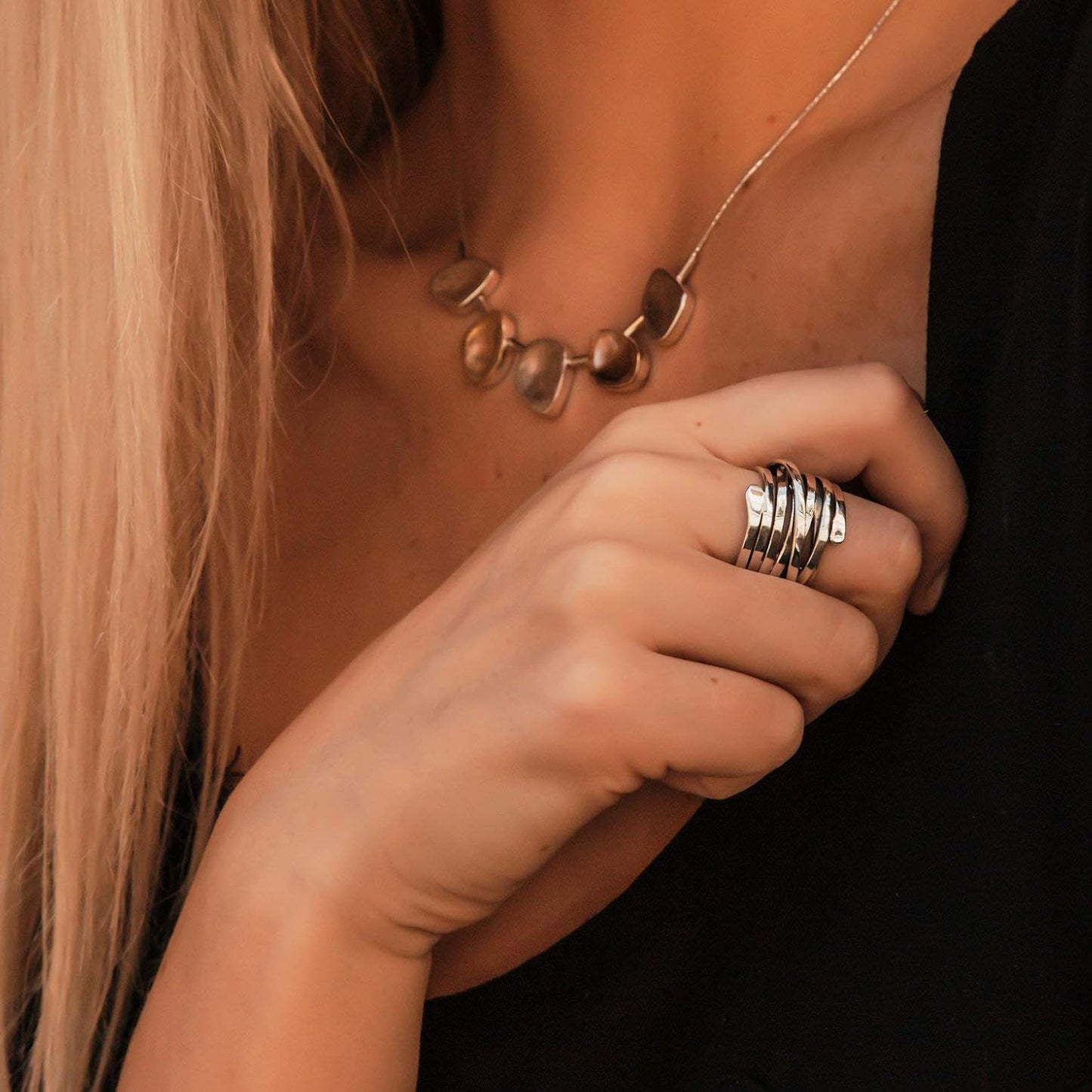 Bliss - Anillo de plata en capas vintage