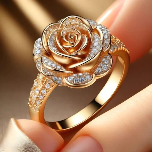 Anillo exótico de oro rosa y circonita