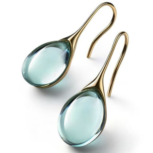 Pendientes de cristal elegantes en forma de gota en oro y plata