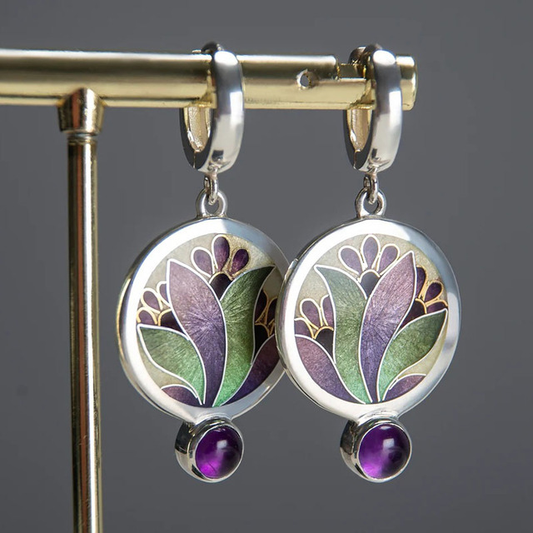 Pendientes bohemios de cristal violeta