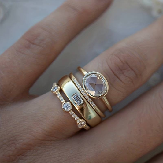 Lily - Conjunto de anillos vintage en oro y zirconia