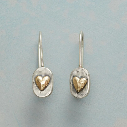 Pendientes de plata vintage con corazón dorado