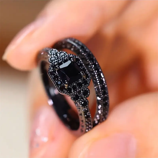 Conjunto Elegante de Anillos de Estilo Vintage de Color Negro