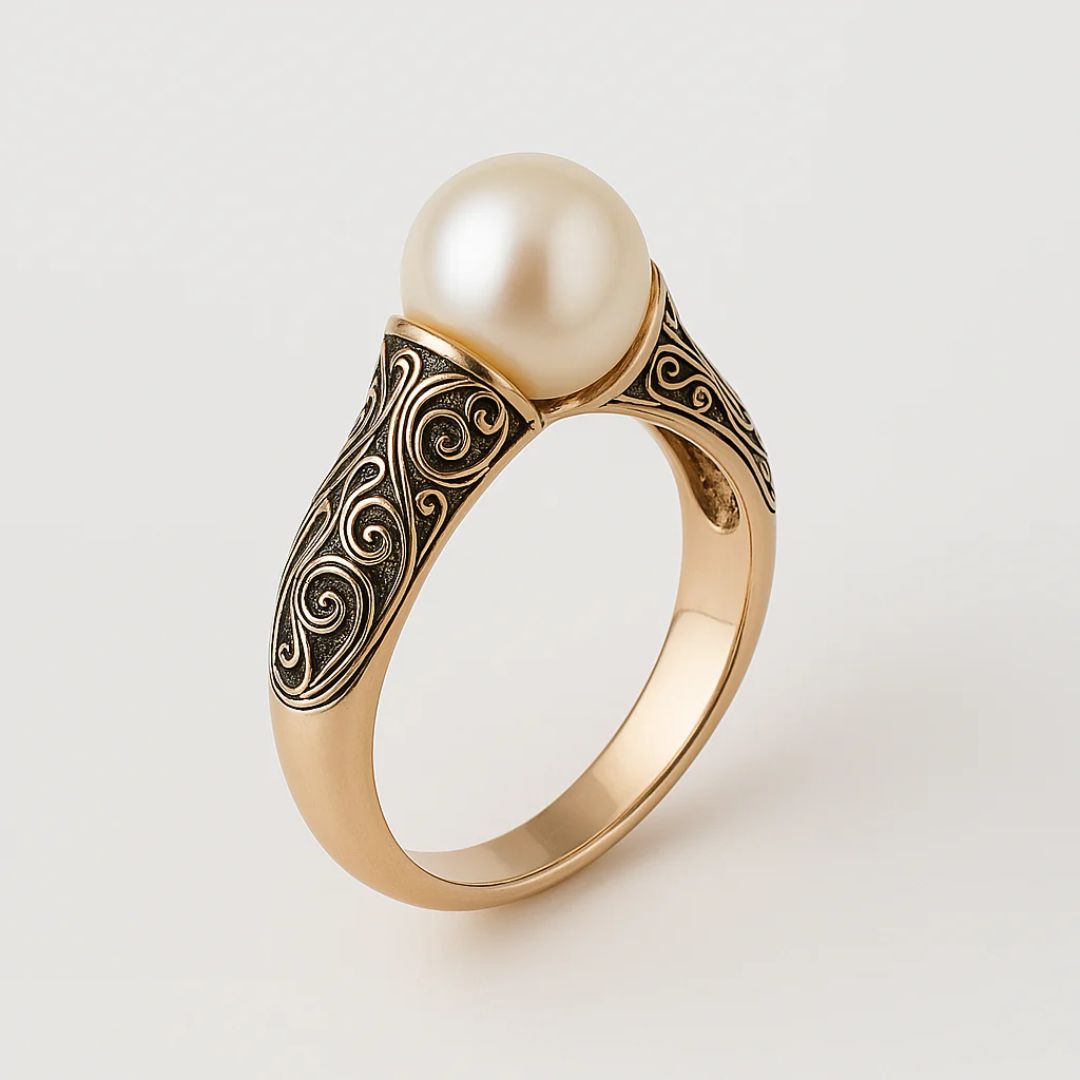 Anillo vintage elegante de perla natural