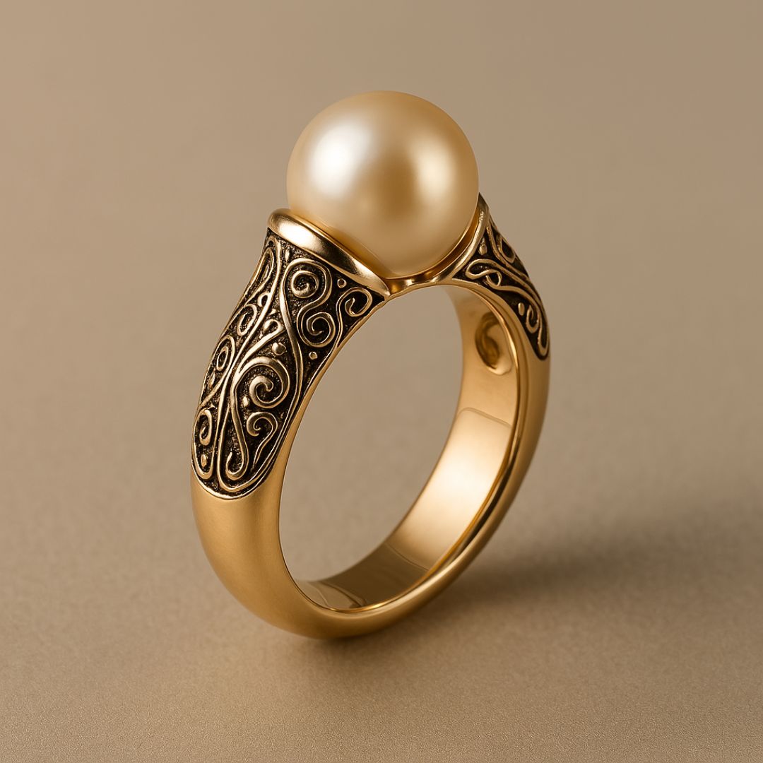 Anillo vintage elegante de perla natural