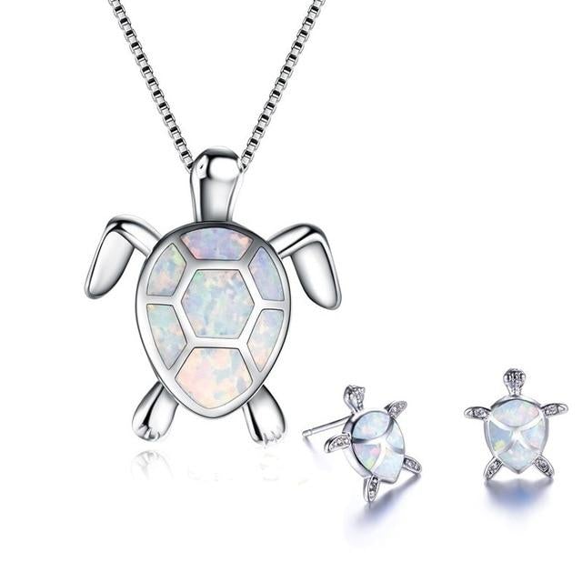 Conjunto de joyas de tortuga marina en ópalo