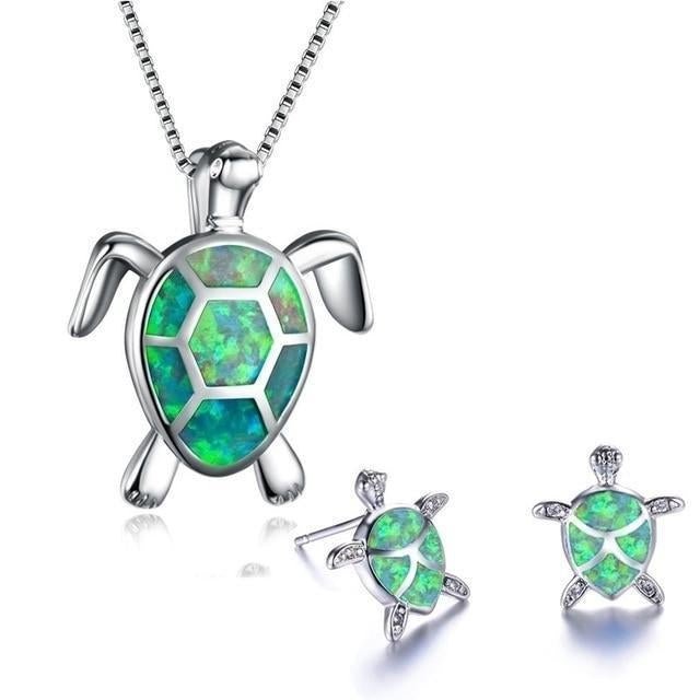 Conjunto de joyas de tortuga marina en ópalo