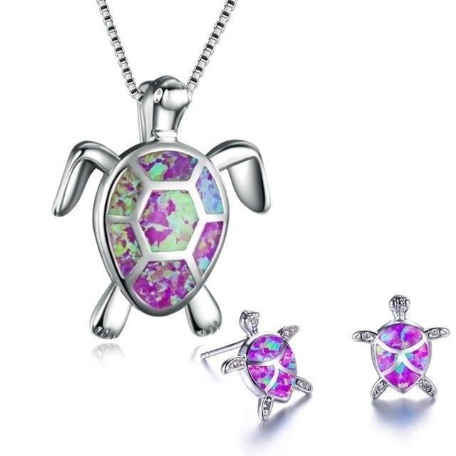 Conjunto de joyas de tortuga marina en ópalo