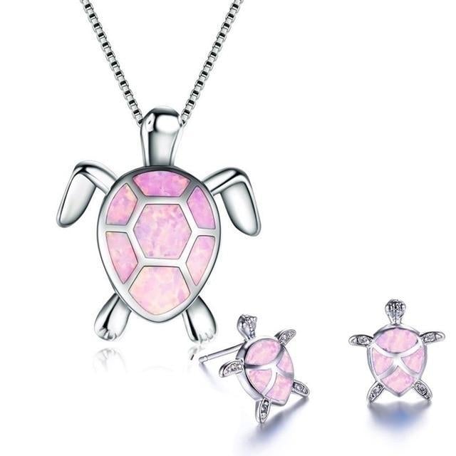 Conjunto de joyas de tortuga marina en ópalo